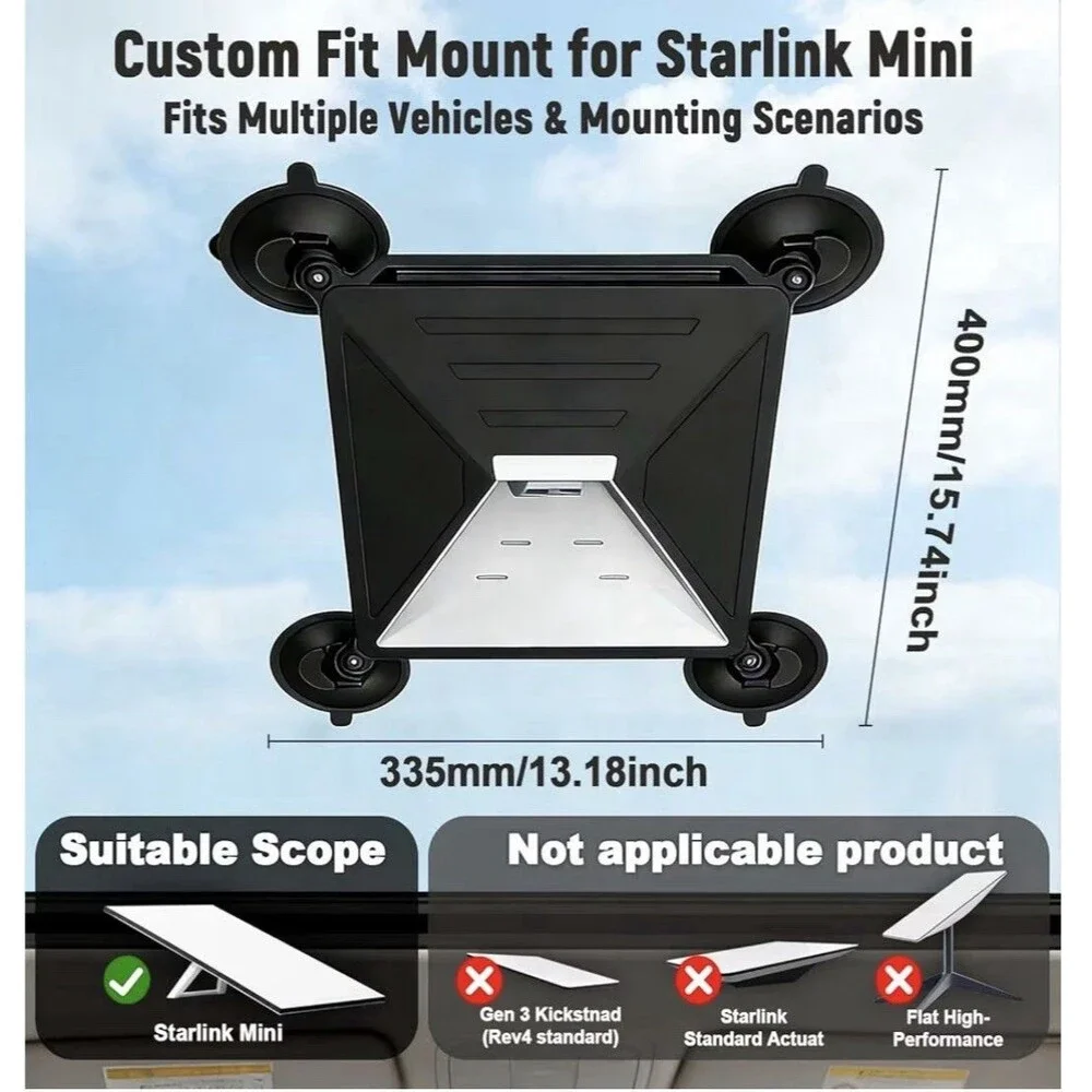 Starlink Mini Dish Silicone Protective Cover & Suction Cup Mount - Car/RV/Boat